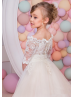 Ivory Lace Knee Length Flower Girl Dress With Detachable Train